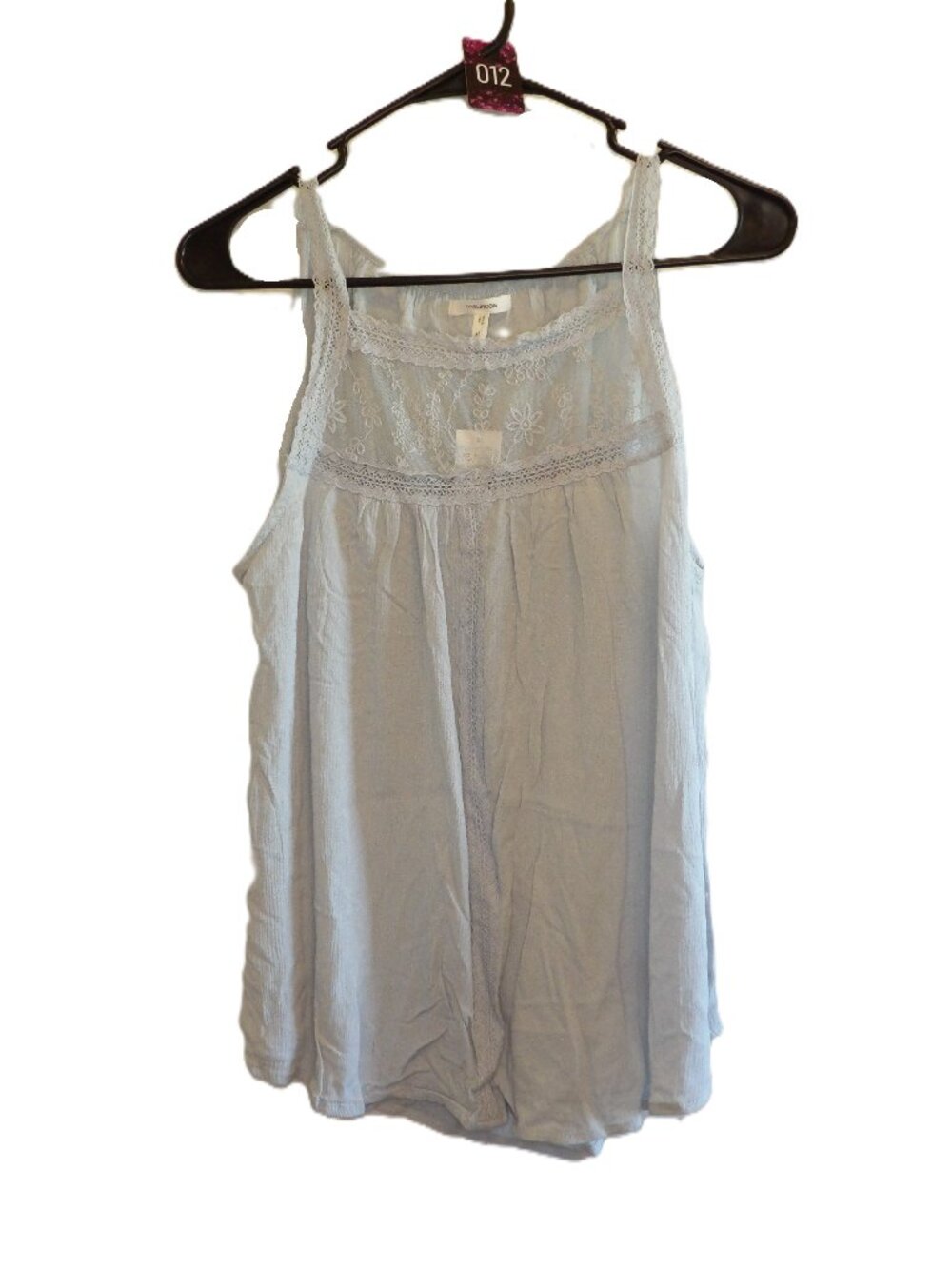 Maurices, NWT light blue flowy tank with lace detail at neckline (Women's Medium
